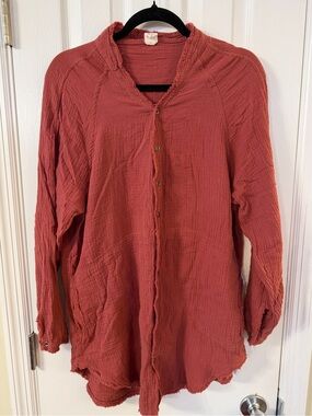 Flawless Rust Cotton Gauze Button Front Tunic Shirt | Size Small